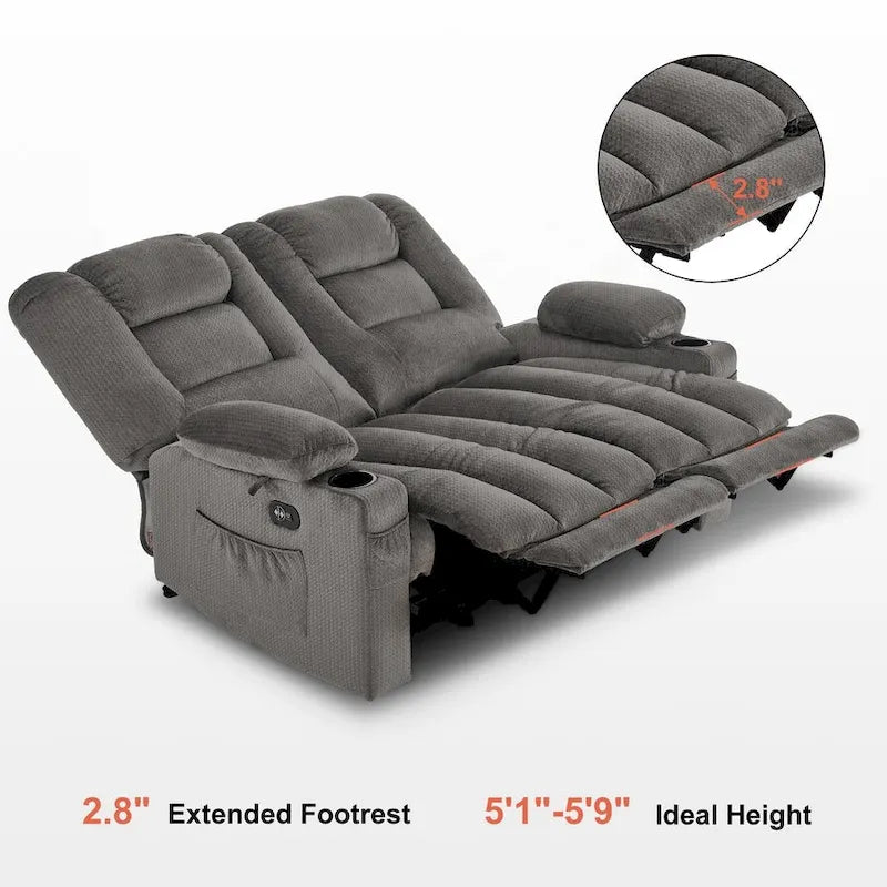 Power Reclining Loveseat Sofa with Heat and Massage, Fabric