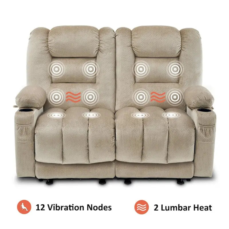 Power Reclining Loveseat Sofa with Heat and Massage, Fabric