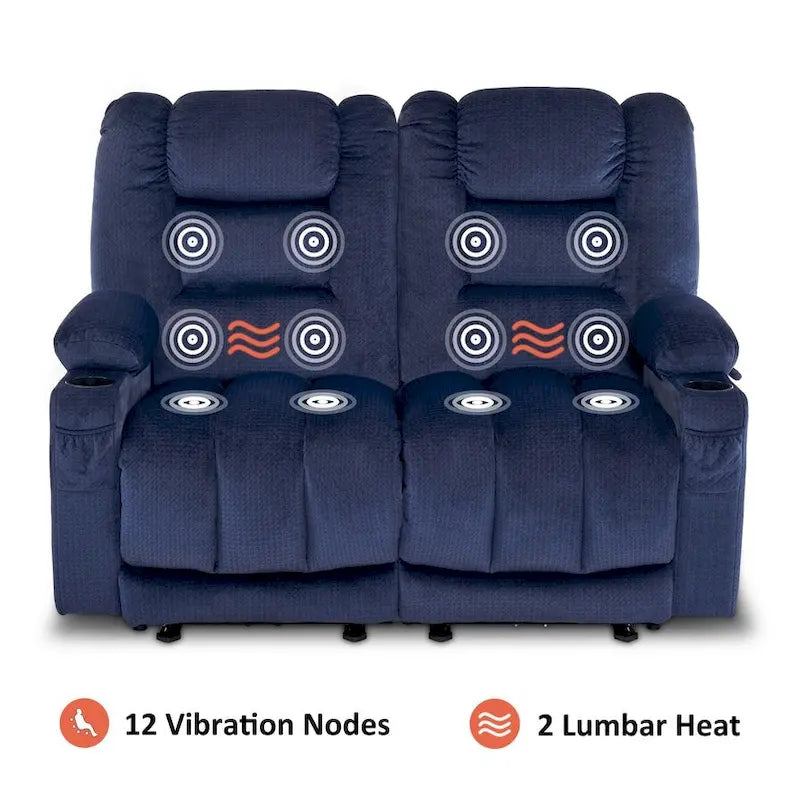 Power Reclining Loveseat Sofa with Heat and Massage, Fabric