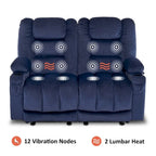 Power Reclining Loveseat Sofa with Heat and Massage, Fabric