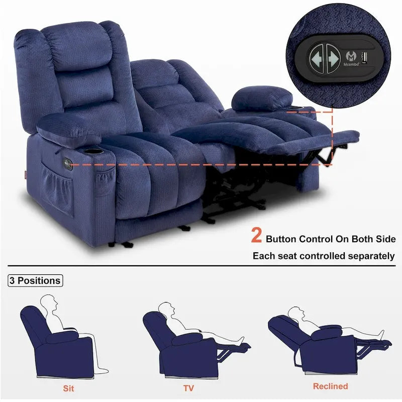 Power Reclining Loveseat Sofa with Heat and Massage, Fabric