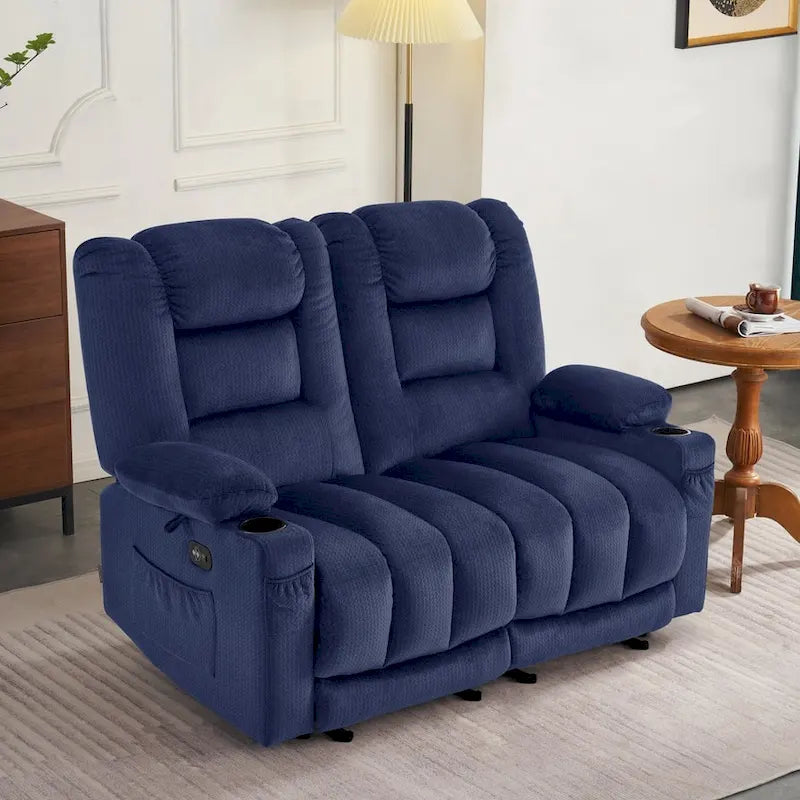 Power Reclining Loveseat Sofa with Heat and Massage, Fabric