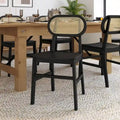 Rattan Back Dining Chair, Solid Wood Frame, Multiple Colors