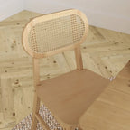 Rattan Back Dining Chair, Solid Wood Frame, Multiple Colors