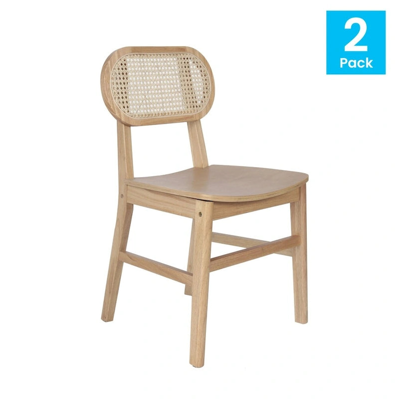 Rattan Back Dining Chair, Solid Wood Frame, Multiple Colors