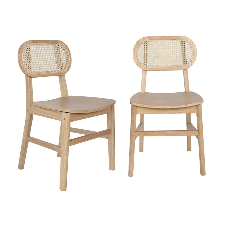 Rattan Back Dining Chair, Solid Wood Frame, Multiple Colors