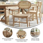 Rattan Back Dining Chair, Solid Wood Frame, Multiple Colors