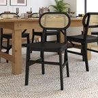 Rattan Back Dining Chair, Solid Wood Frame, Multiple Colors