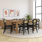 Rattan Back Dining Chair, Solid Wood Frame, Multiple Colors