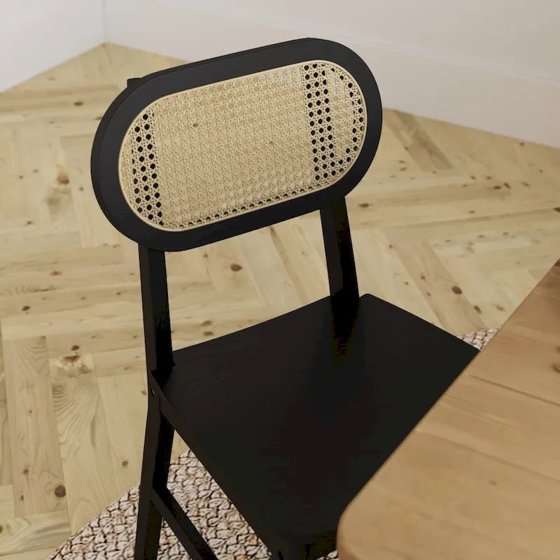 Rattan Back Dining Chair, Solid Wood Frame, Multiple Colors