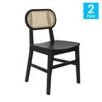 Rattan Back Dining Chair, Solid Wood Frame, Multiple Colors