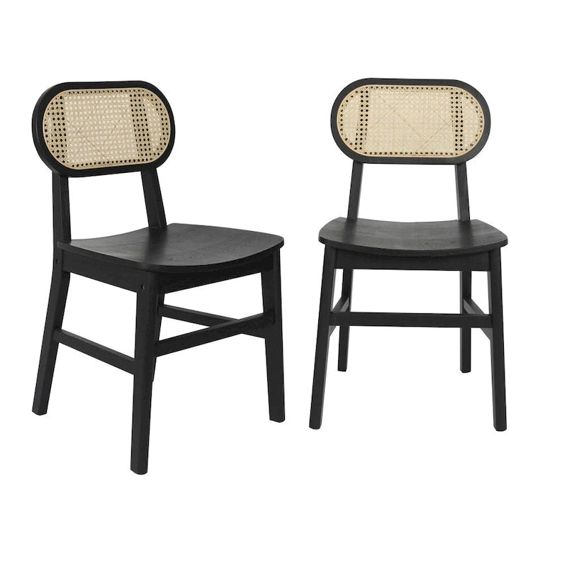 Rattan Back Dining Chair, Solid Wood Frame, Multiple Colors