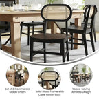 Rattan Back Dining Chair, Solid Wood Frame, Multiple Colors
