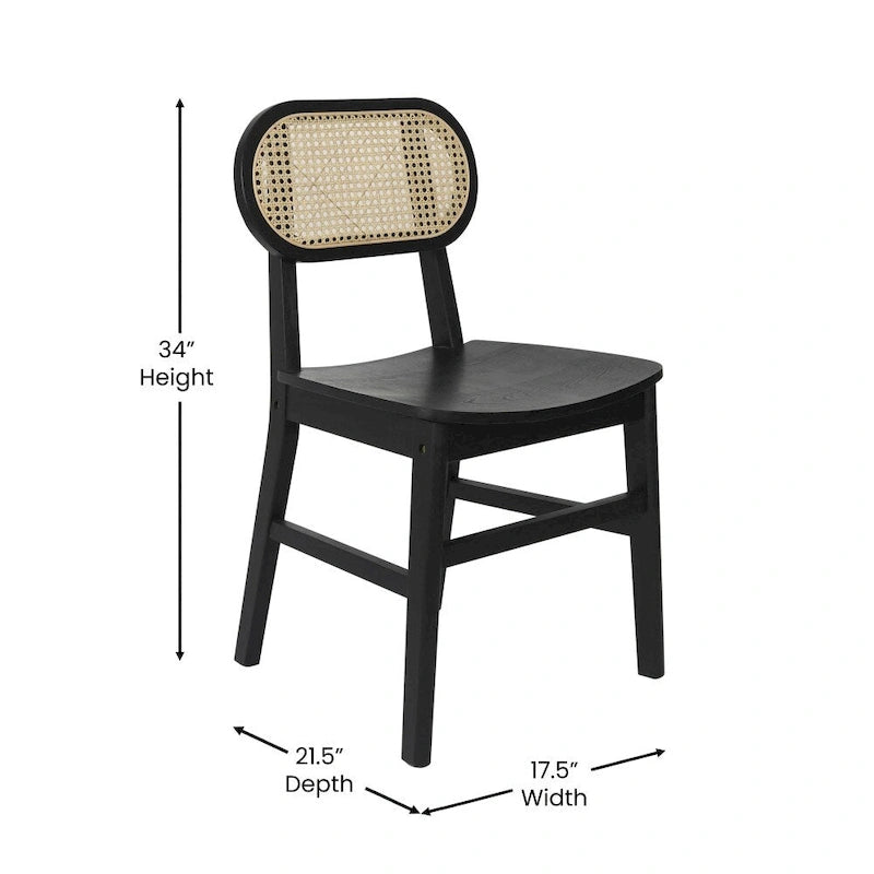Rattan Back Dining Chair, Solid Wood Frame, Multiple Colors