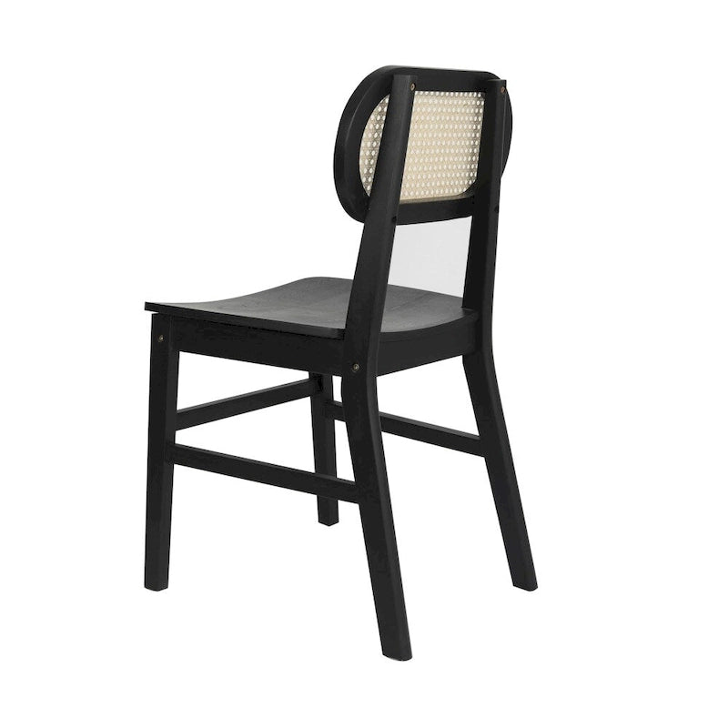 Rattan Back Dining Chair, Solid Wood Frame, Multiple Colors