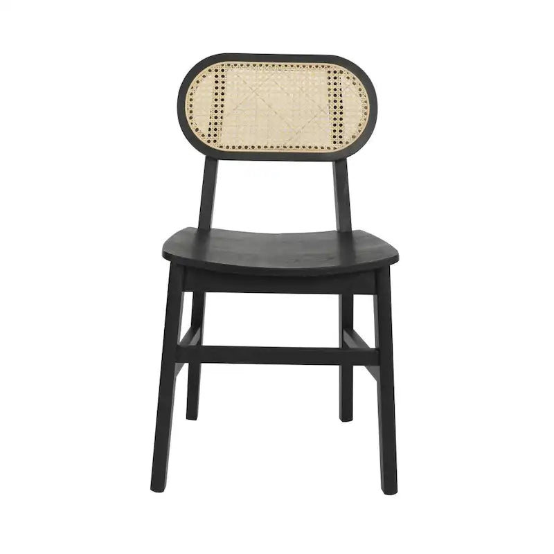 Rattan Back Dining Chair, Solid Wood Frame, Multiple Colors
