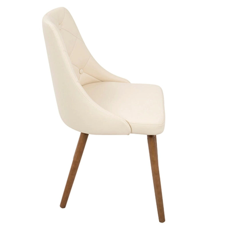 31.5 Walnut and Cream Quilted Faux Leather Modern Dining Chair