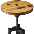 Revolving Bar Stool with Reclaimed Wood Seat and Iron Legs