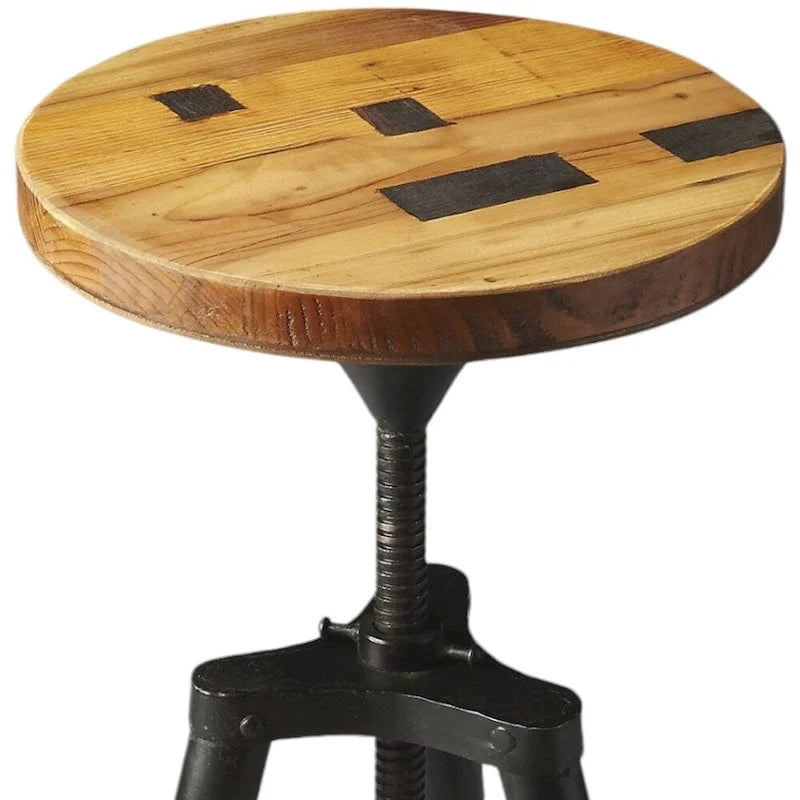 Revolving Bar Stool with Reclaimed Wood Seat and Iron Legs