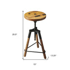 Revolving Bar Stool with Reclaimed Wood Seat and Iron Legs