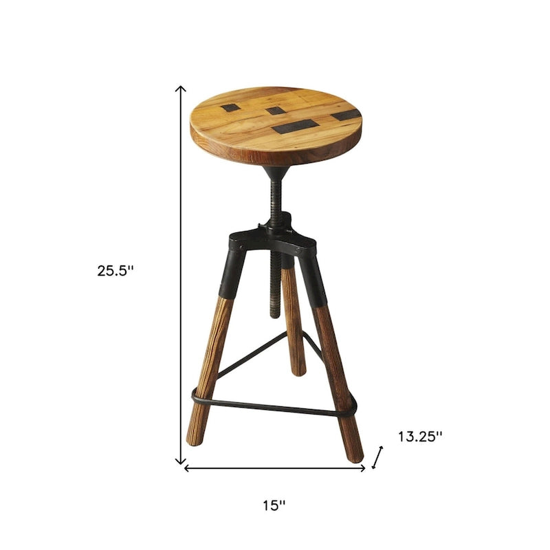 Revolving Bar Stool with Reclaimed Wood Seat and Iron Legs