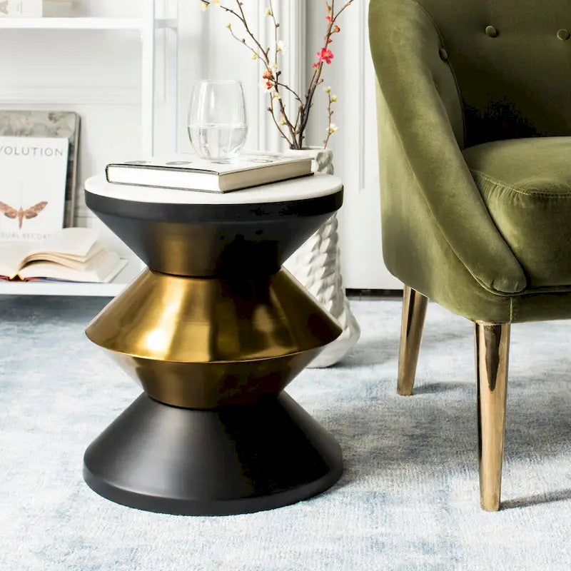  Margunde Black/ Gold Stone Top Side Table - 14.3 x 14.3 x 16 - 14Wx14Dx15H