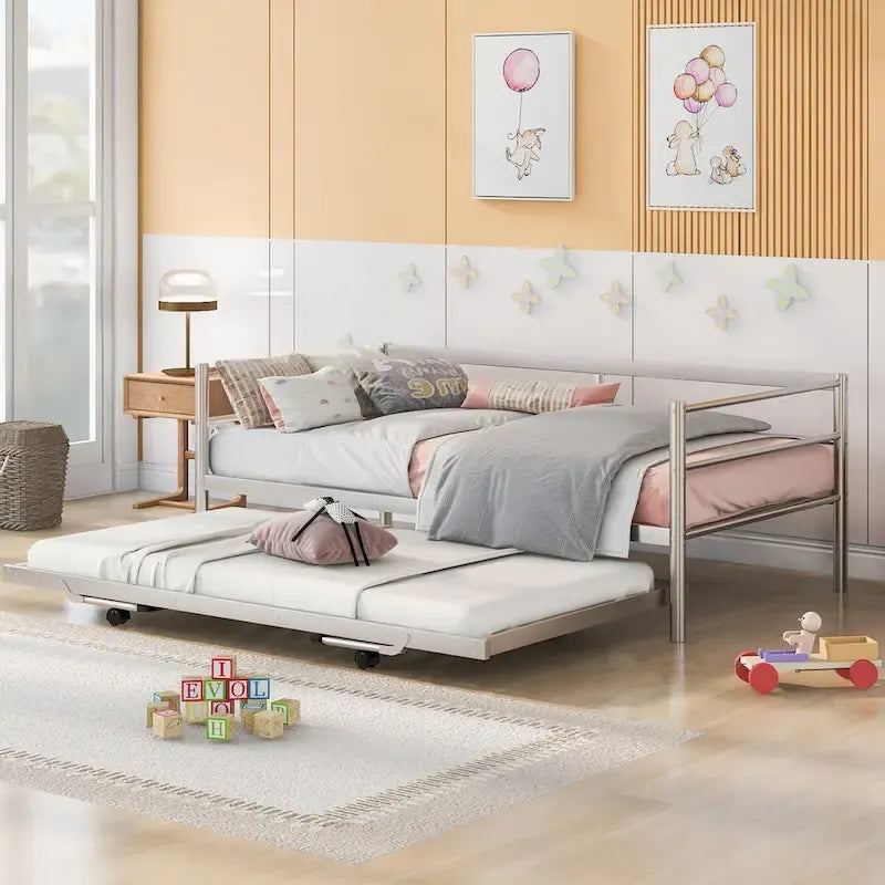 Twin Metal Daybed with Adjustable Pop-Up Trundle