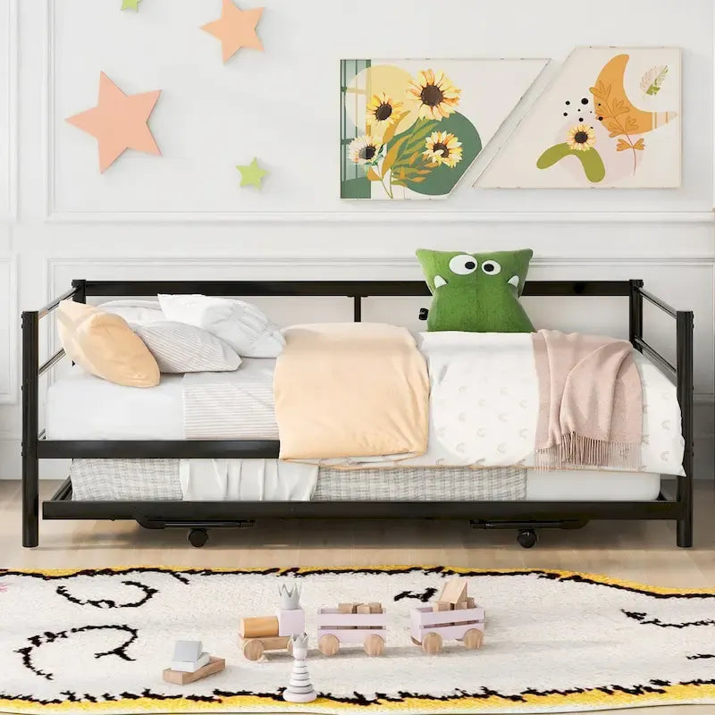 Twin Metal Daybed with Adjustable Pop-Up Trundle