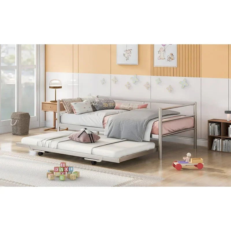 Twin Metal Daybed with Adjustable Pop-Up Trundle