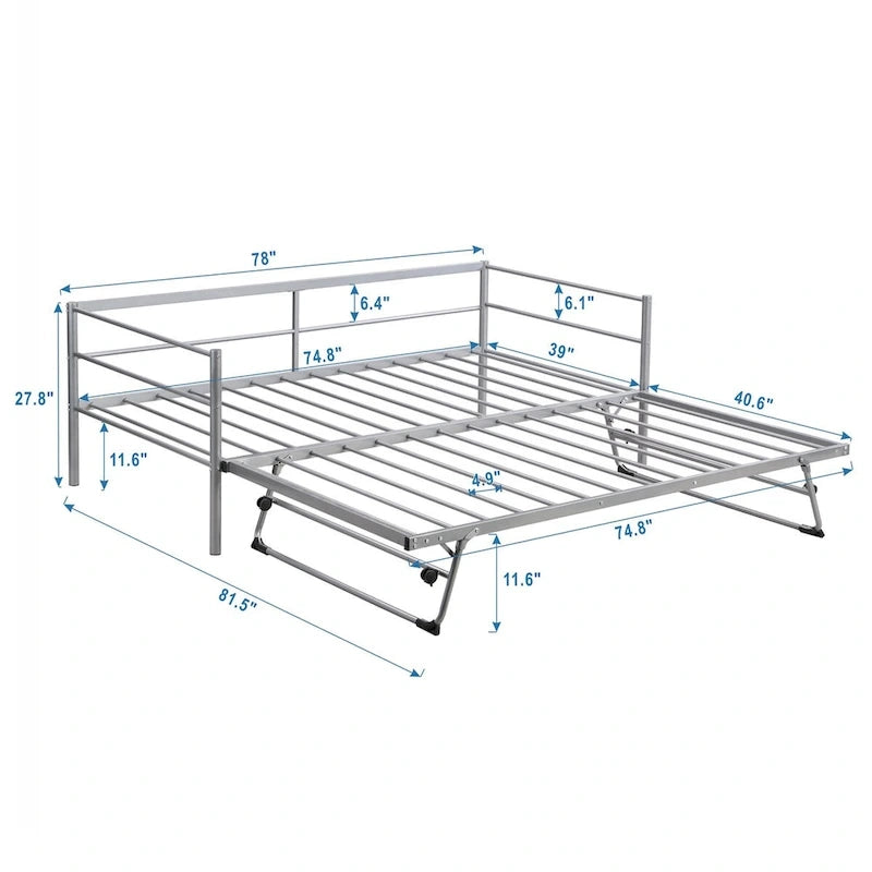 Twin Metal Daybed with Adjustable Pop-Up Trundle