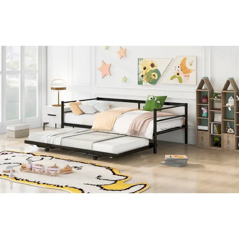 Twin Metal Daybed with Adjustable Pop-Up Trundle