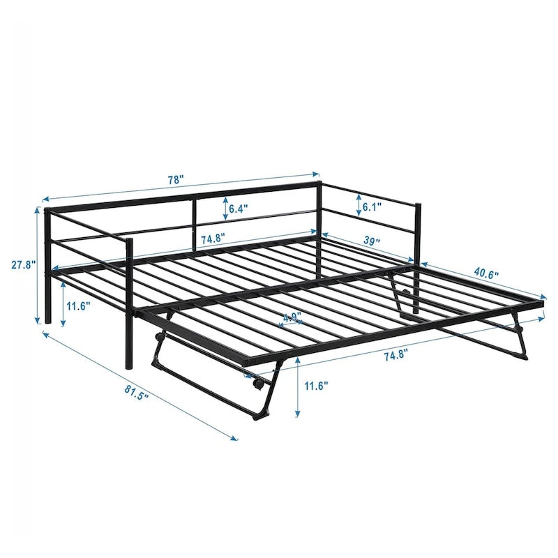 Twin Metal Daybed with Adjustable Pop-Up Trundle