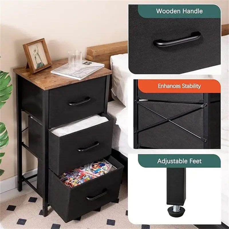 3-Drawer Fabric Storage Dresser, Steel Frame with MDF Top