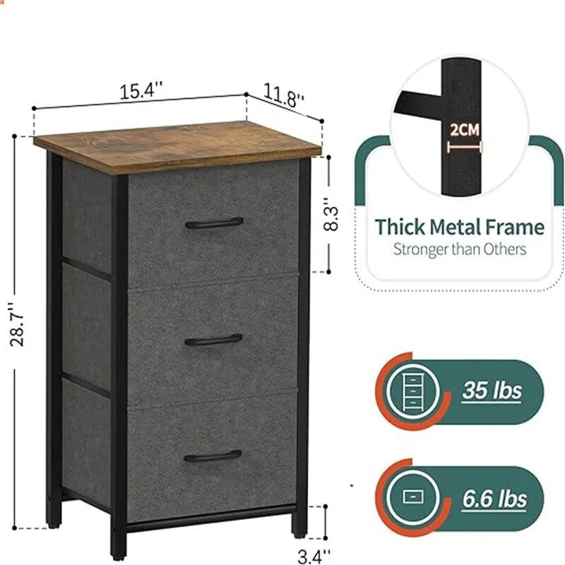 3-Drawer Fabric Storage Dresser, Steel Frame with MDF Top