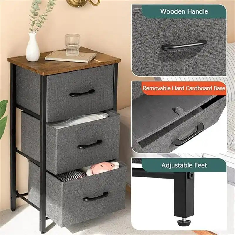 3-Drawer Fabric Storage Dresser, Steel Frame with MDF Top