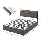Linen Upholstered Platform Bed with Storage Headboard, Under-Bed Drawers and USB Ports