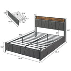Linen Upholstered Platform Bed with Storage Headboard, Under-Bed Drawers and USB Ports