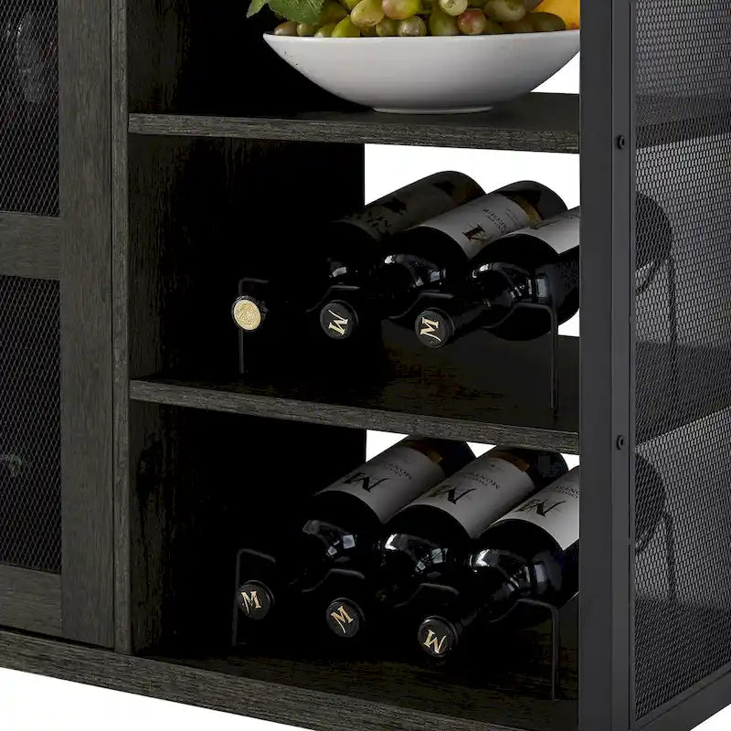 Industrial Wine Bar Cabinet, Liquor Storage Credenza, Sideboard with Wine Racks & Stemware Holder 55.12'w x 13.78'd x 30.31' h