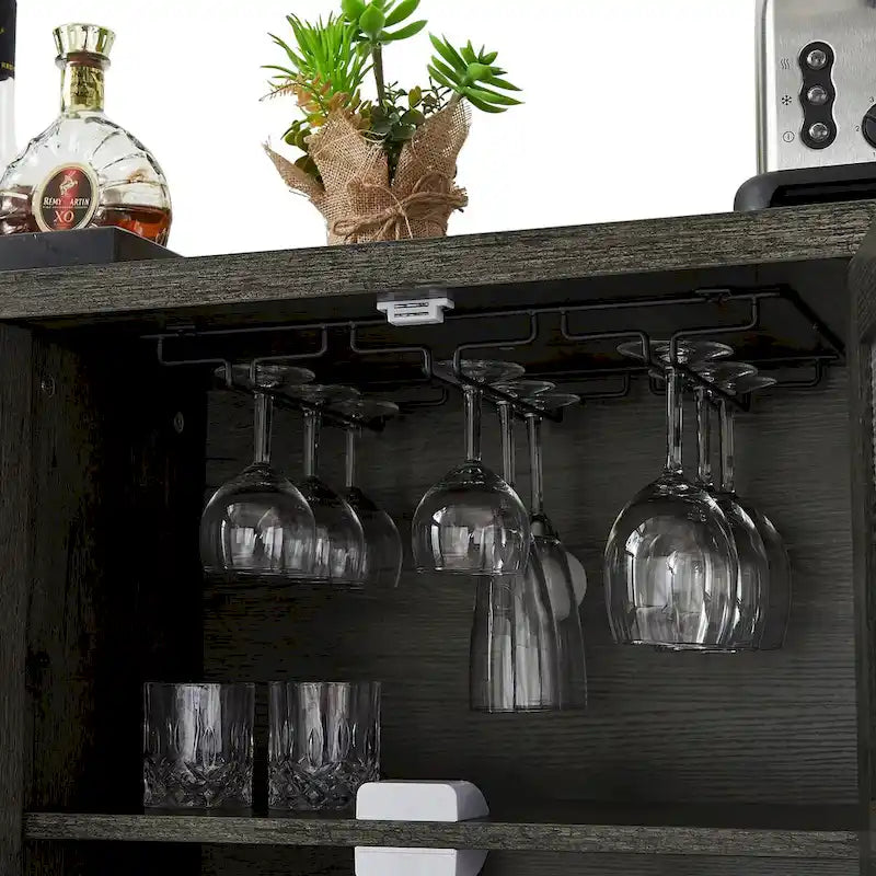 Industrial Wine Bar Cabinet, Liquor Storage Credenza, Sideboard with Wine Racks & Stemware Holder 55.12'w x 13.78'd x 30.31' h
