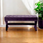  45 Plum Velvet Upholstered Bench - 45.27L x 19.68W x 19.29H