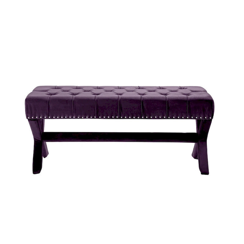 45 Plum Velvet Upholstered Bench - 45.27L x 19.68W x 19.29H