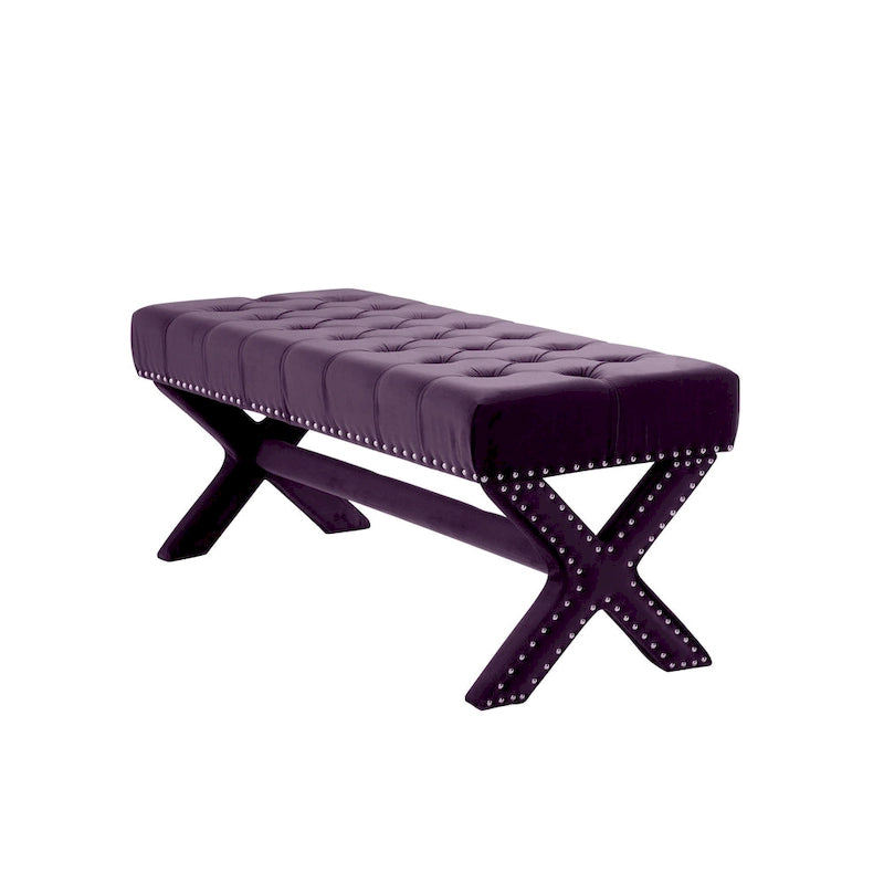 45 Plum Velvet Upholstered Bench - 45.27L x 19.68W x 19.29H