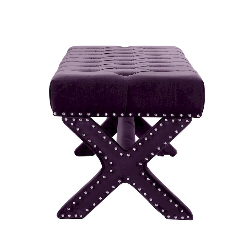 45 Plum Velvet Upholstered Bench - 45.27L x 19.68W x 19.29H