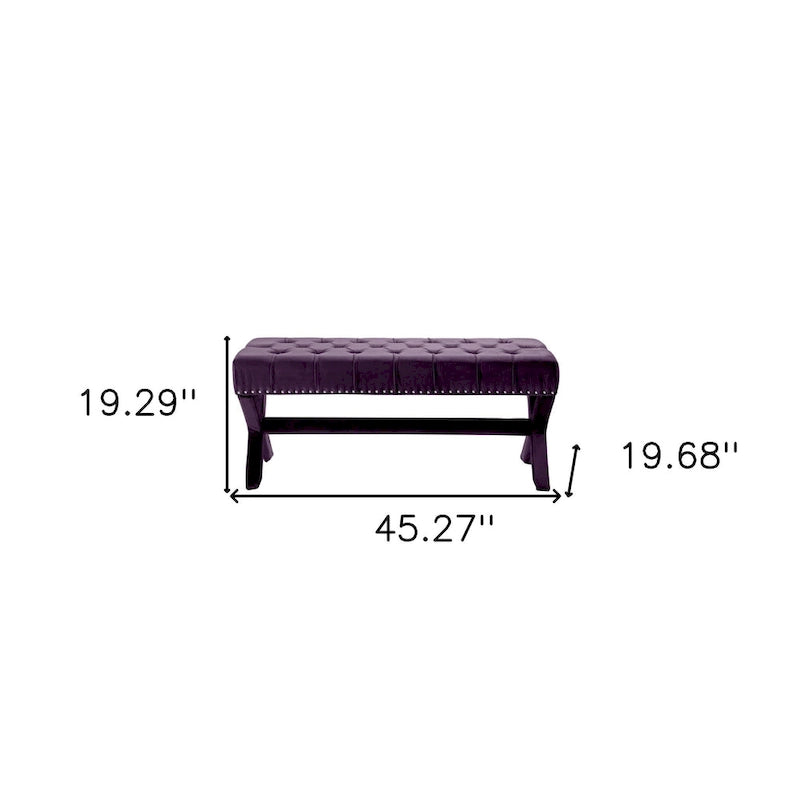 45 Plum Velvet Upholstered Bench - 45.27L x 19.68W x 19.29H