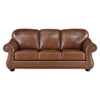 85 Inch Sofa, Rich Brown Top Grain and Faux Leather, Solid Wood