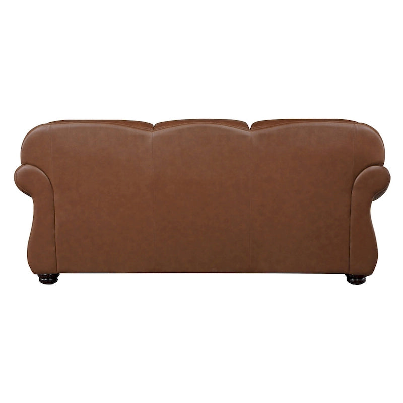 85 Inch Sofa, Rich Brown Top Grain and Faux Leather, Solid Wood