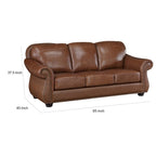 85 Inch Sofa, Rich Brown Top Grain and Faux Leather, Solid Wood