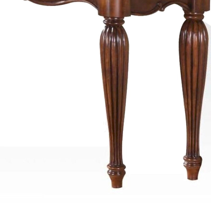 Wood Sofa Table with Carved Apron Detail, Cherry Brown Finish
