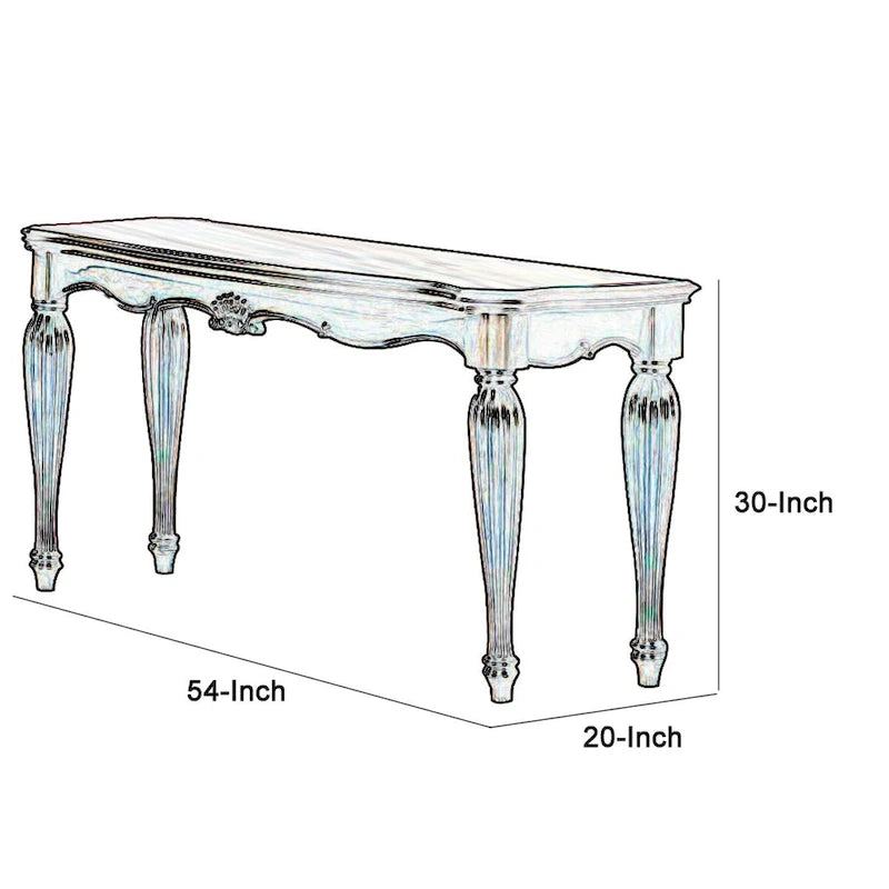 Wood Sofa Table with Carved Apron Detail, Cherry Brown Finish