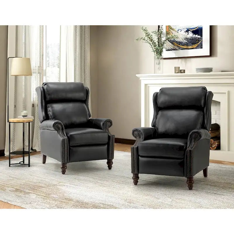 Modern Leather Recliner with Nailhead Trim, Set of 2